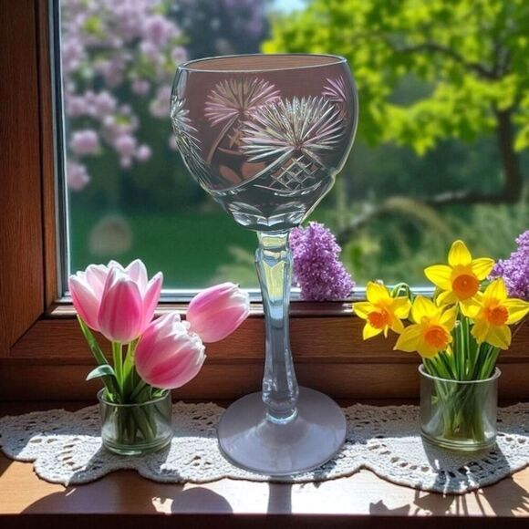 Bohemia Stem Wine Glass, Purple/Clear, Starburst and Diamond - Picture 1 of 2